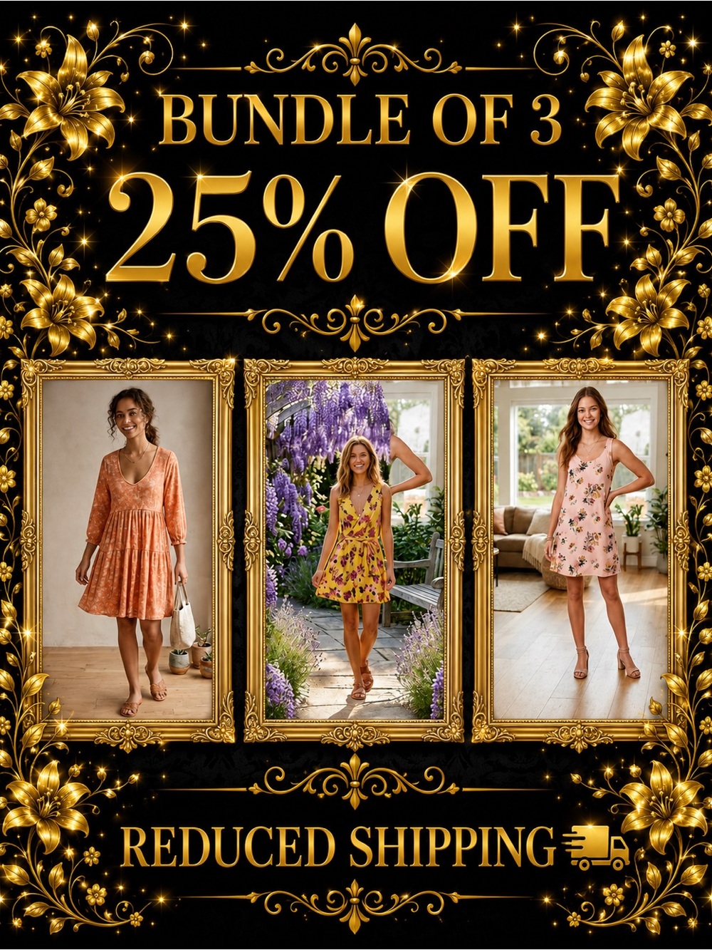 Bundle of 3, 25% OFF + Reduced Shipping! - Floral Dresses Collection, Large